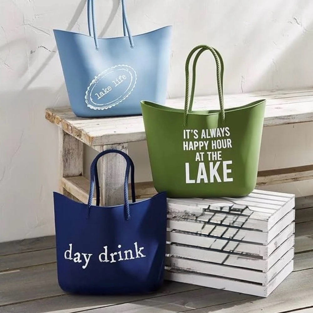 It’s Happy Hour At The Lake Silicone Cooler Bag Reversible Green Large Tote